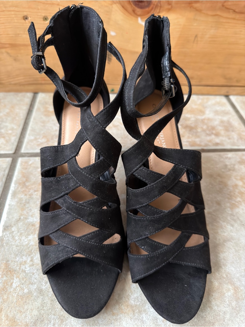 Christian Siriano Black Strappy Heels Sandals Size 13W 13 Wide
